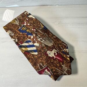 Brown and Red Silk Tie with Abstract Pattern